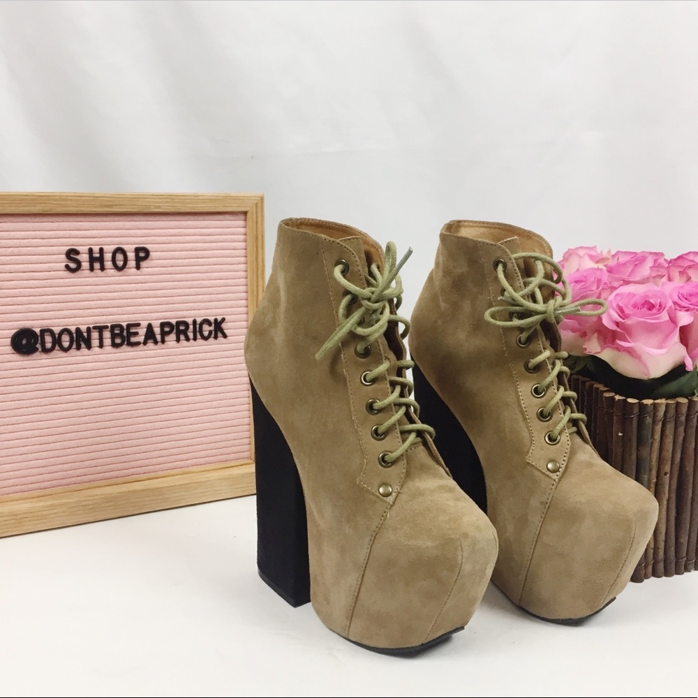 Jeffrey Campbell ‘Freda’ Taupe Suede Booties